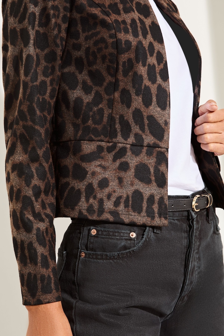 Lipsy Brown Animal Cropped Collarless Blazer Jacket - Image 2 of 4