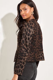 Lipsy Brown Animal Cropped Collarless Blazer Jacket - Image 4 of 4