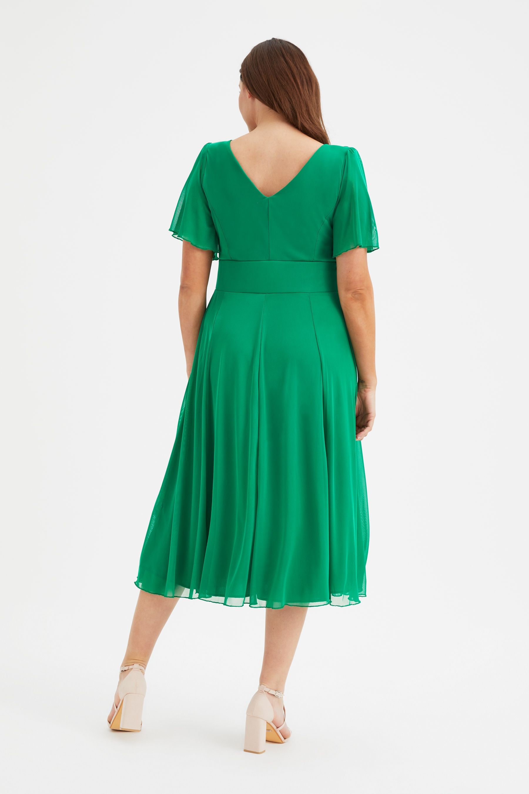 Buy Scarlett Jo Green Victoria Angel Sleeve Mesh Midi long Dress from Next Luxembourg