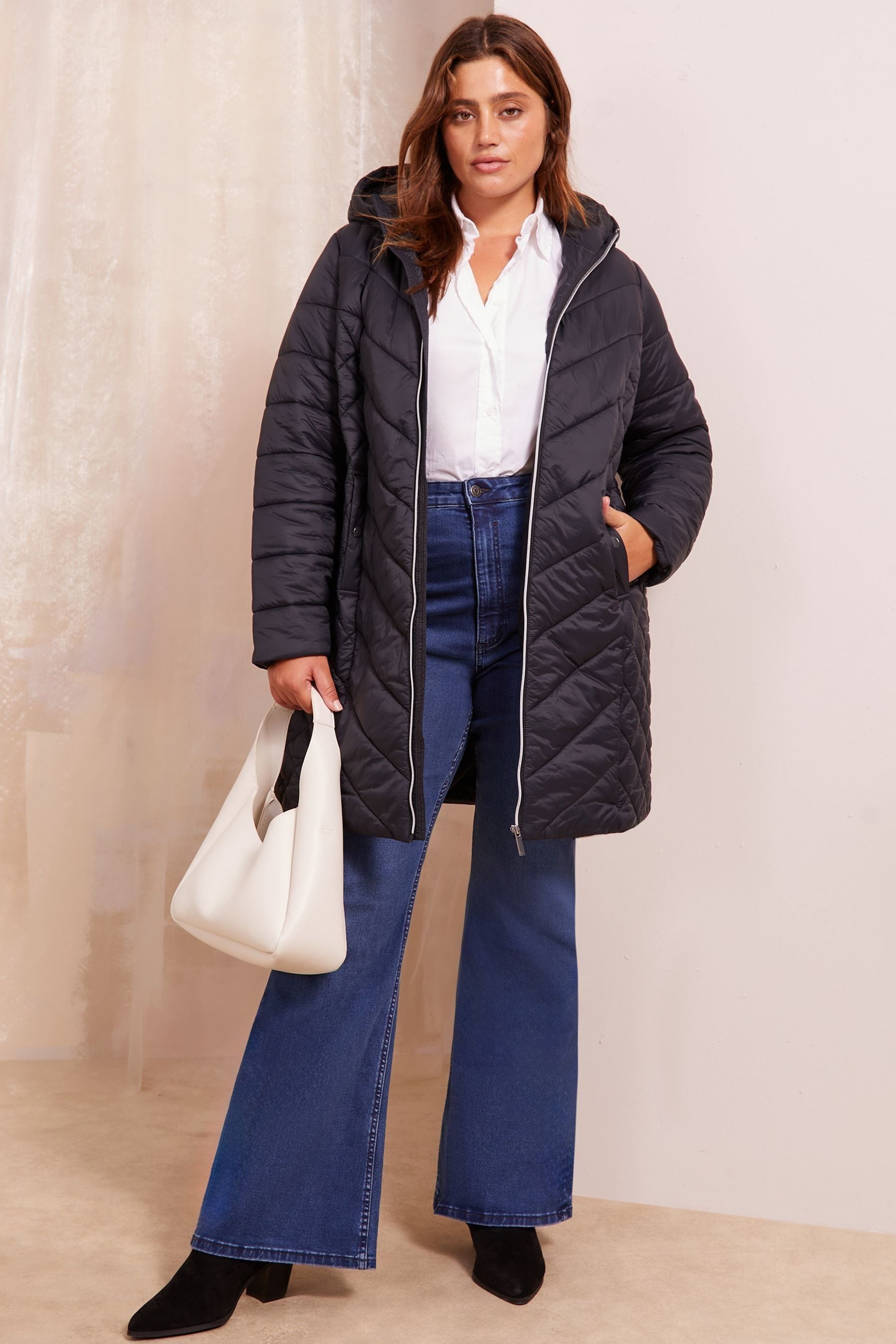 Buy Friends Like These Black Curve Mid Length Quilted Jacket from the Next UK online shop