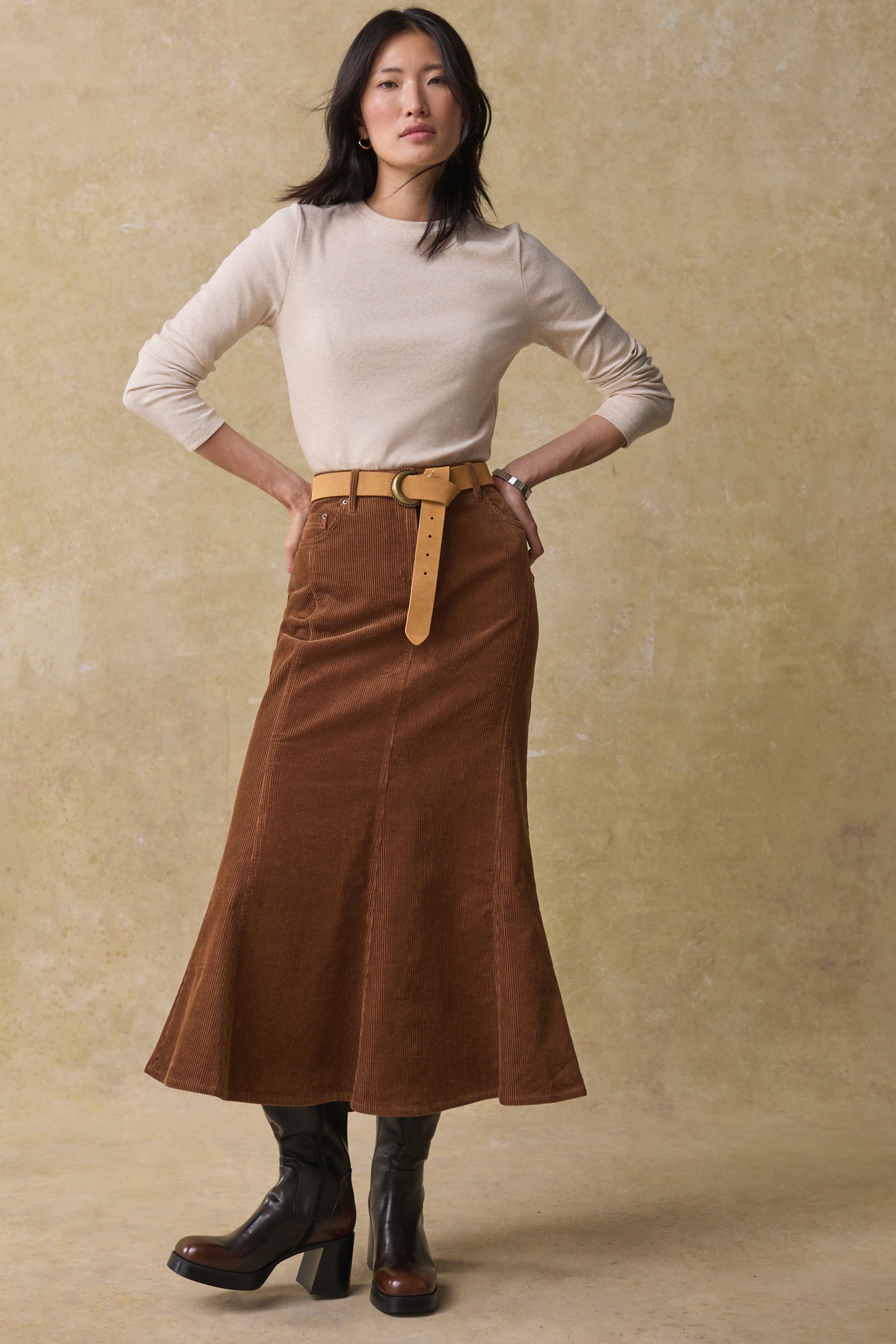 Brown Co ord 100 Cotton Midi Skirt