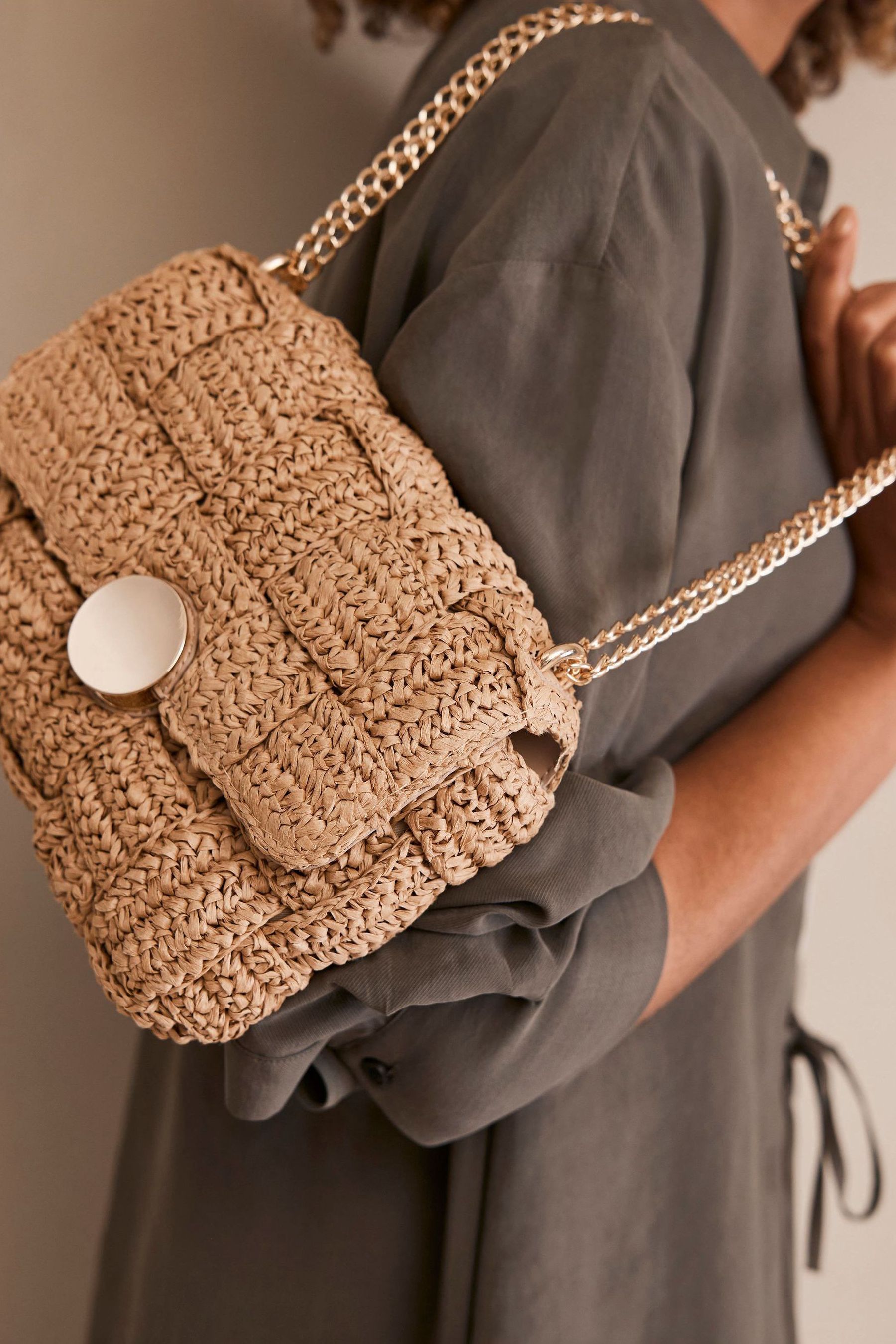 Buy Mint Velvet Cream Straw Cross Body Bag from Next Oman