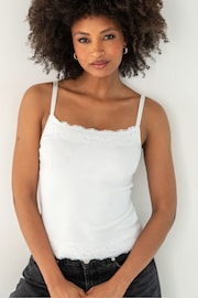 Pour Moi White Cotton Lace Trim Hidden Underwired Bra Cami Top - Image 3 of 7