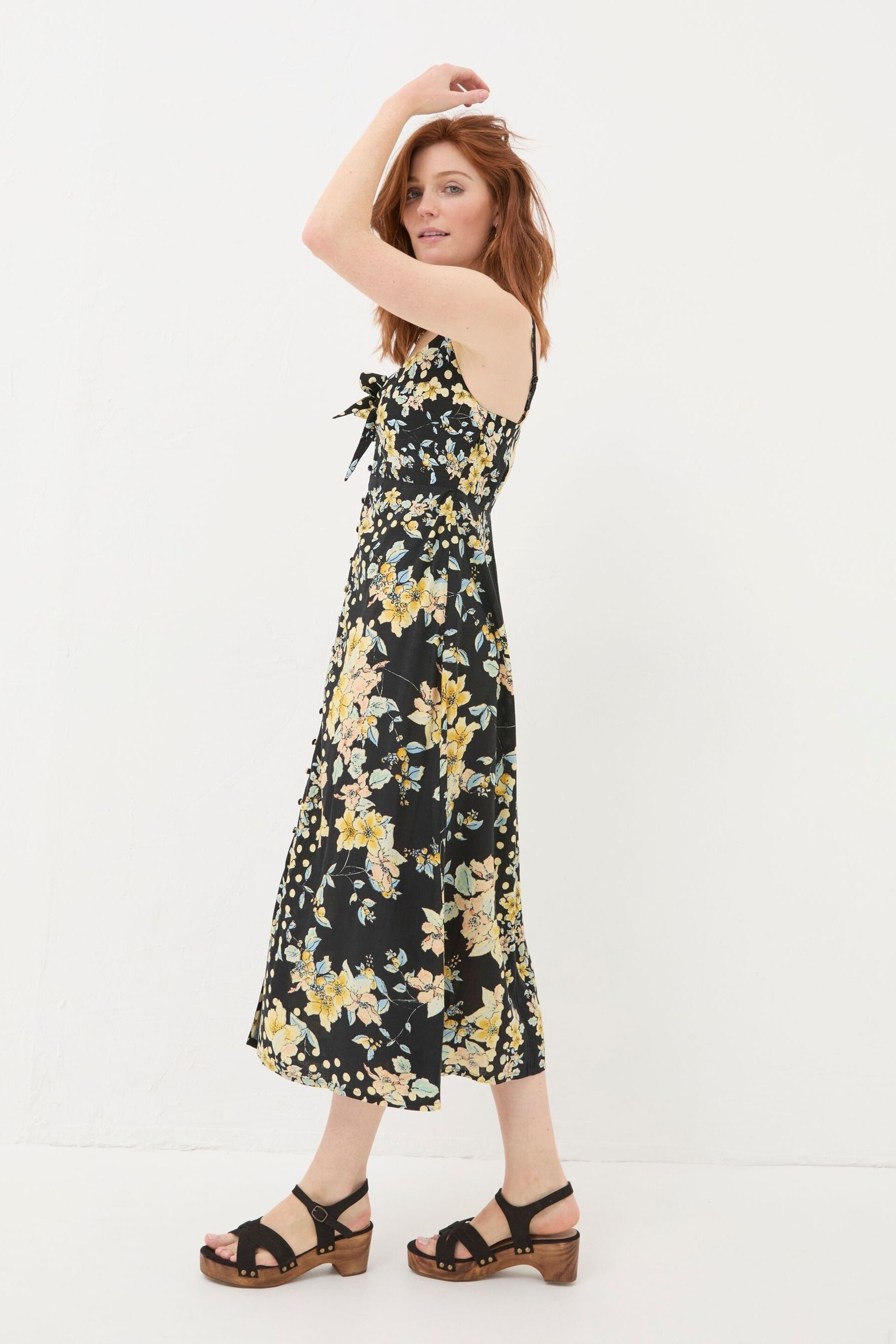 FatFace Black Phoebe Citrus Floral Midi Dress - Image 2 of 7