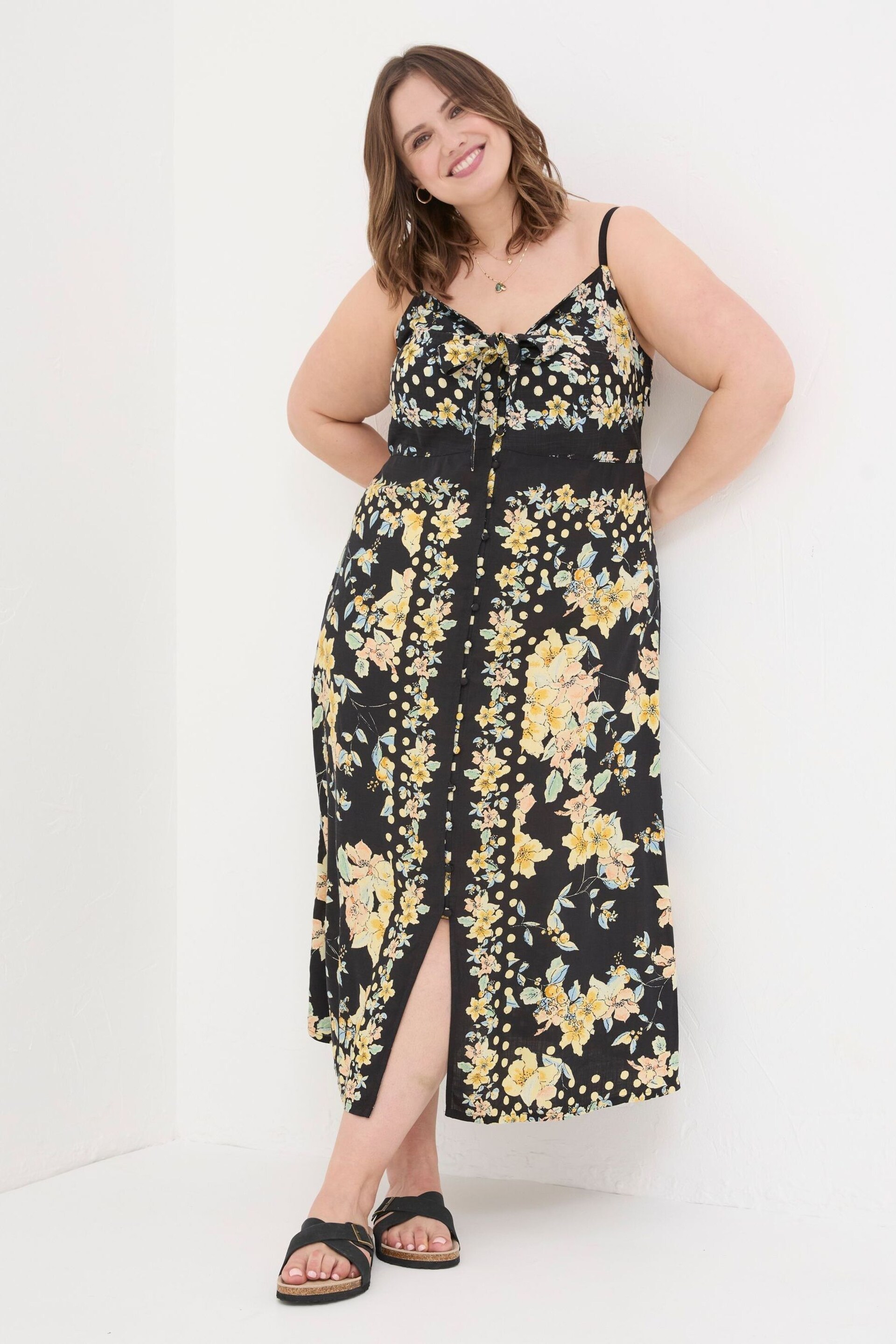 FatFace Black Phoebe Citrus Floral Midi Dress - Image 3 of 7