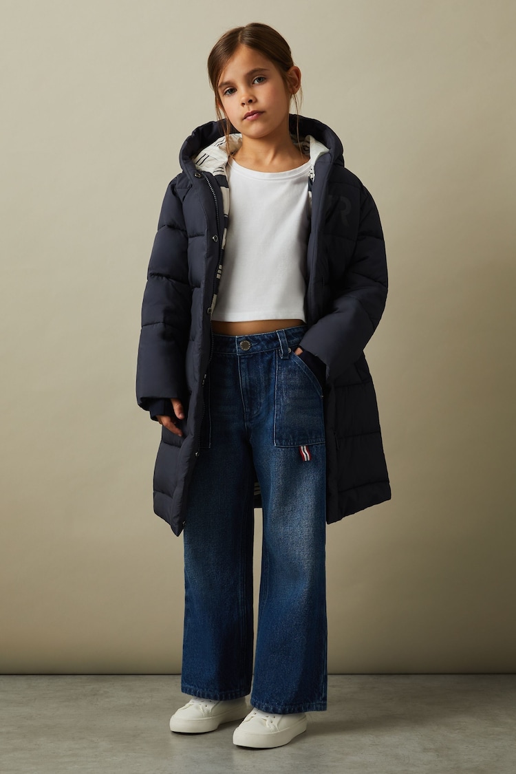 Reiss Navy Larissa 4-9 yrs Water Resistant Belted Puffer Coat - Image 1 of 5