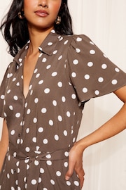 Friends Like These Brown Collar Button Through Culotte Jumpsuit - Image 2 of 4