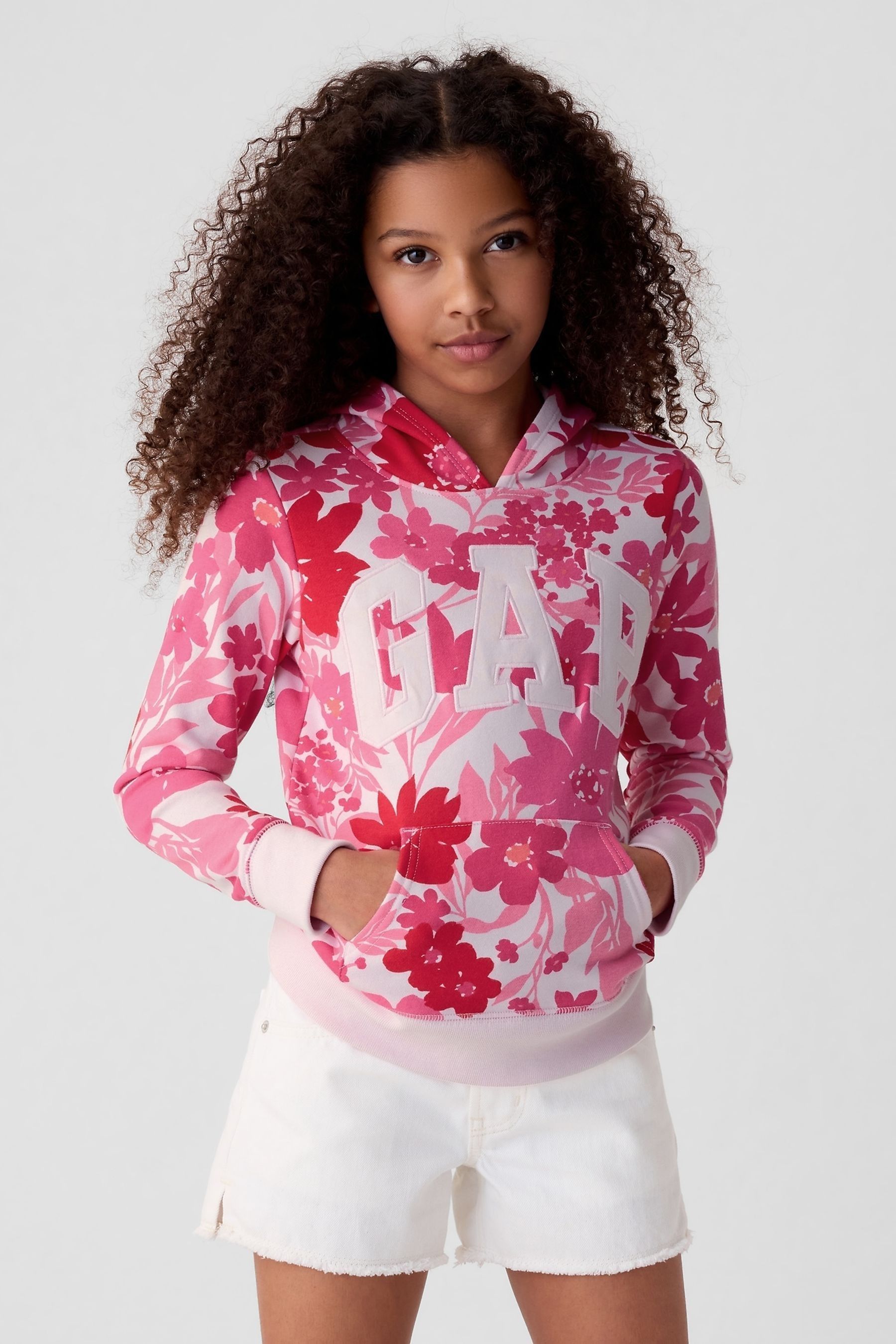 Pink floral hoodie top
