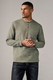 Green Waffle Textured Long Sleeve Grandad T-Shirt - Image 3 of 8