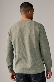 Green Waffle Textured Long Sleeve Grandad T-Shirt - Image 5 of 8