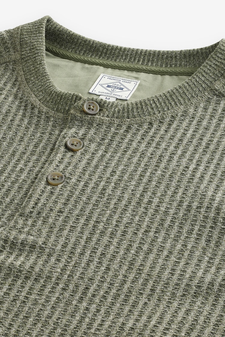 Green Waffle Textured Long Sleeve Grandad T-Shirt - Image 8 of 8