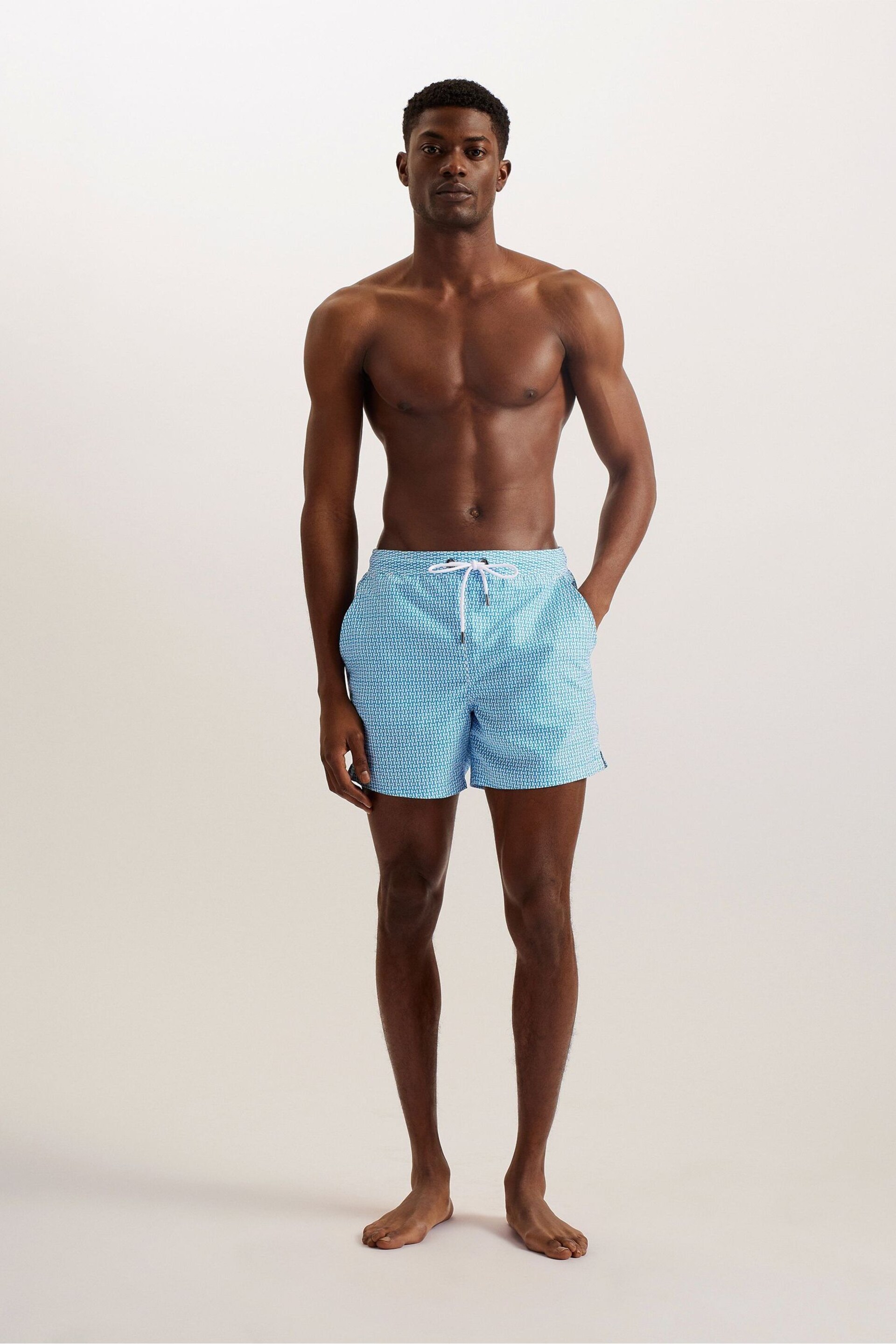 Ted Baker Blue Popov Geometric Swim Shorts - Image 1 of 5