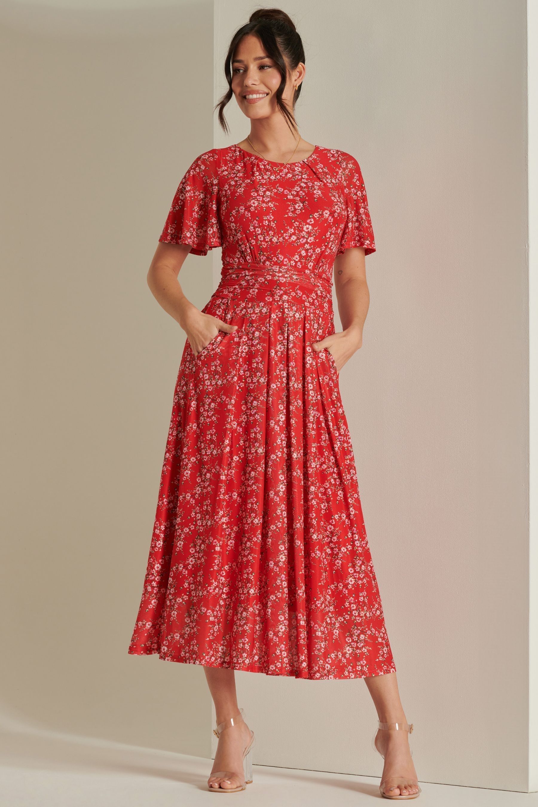 Jolie Moi Red Rexina Maxi Mesh Dress