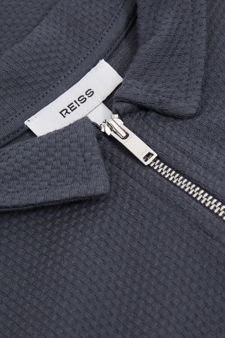 Reiss Steel Blue Creed 13-14 yrs Textured Half-Zip Polo Shirt - Image 4 of 4