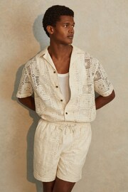 Reiss Ecru Pallas Crochet Cuban-Collar Shirt - Image 1 of 6