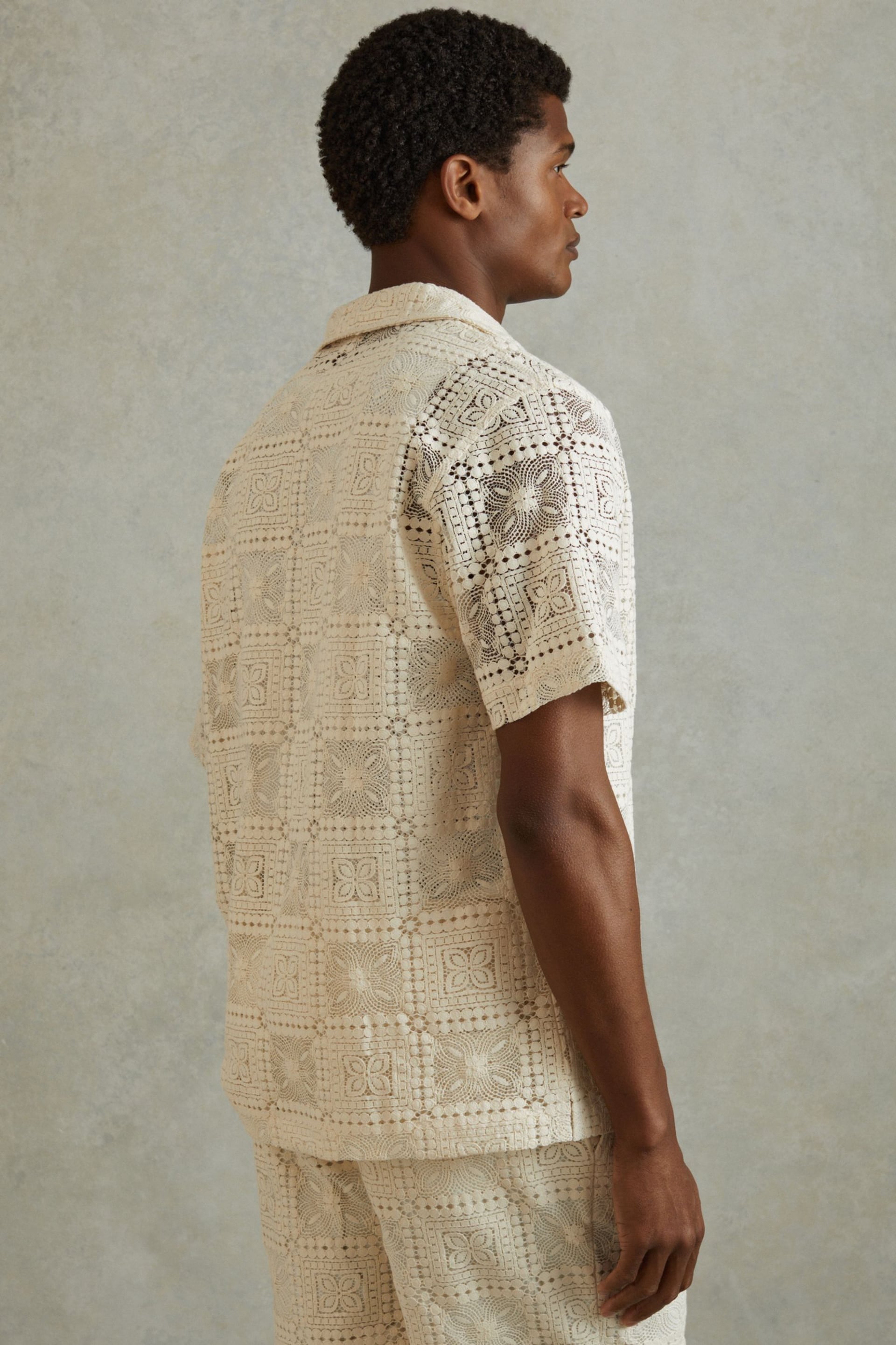 Reiss Ecru Pallas Crochet Cuban-Collar Shirt - Image 5 of 6