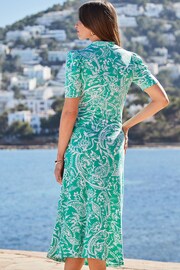Sosandar Green Paisley Print Twist Front Shirt Dress - Image 3 of 5
