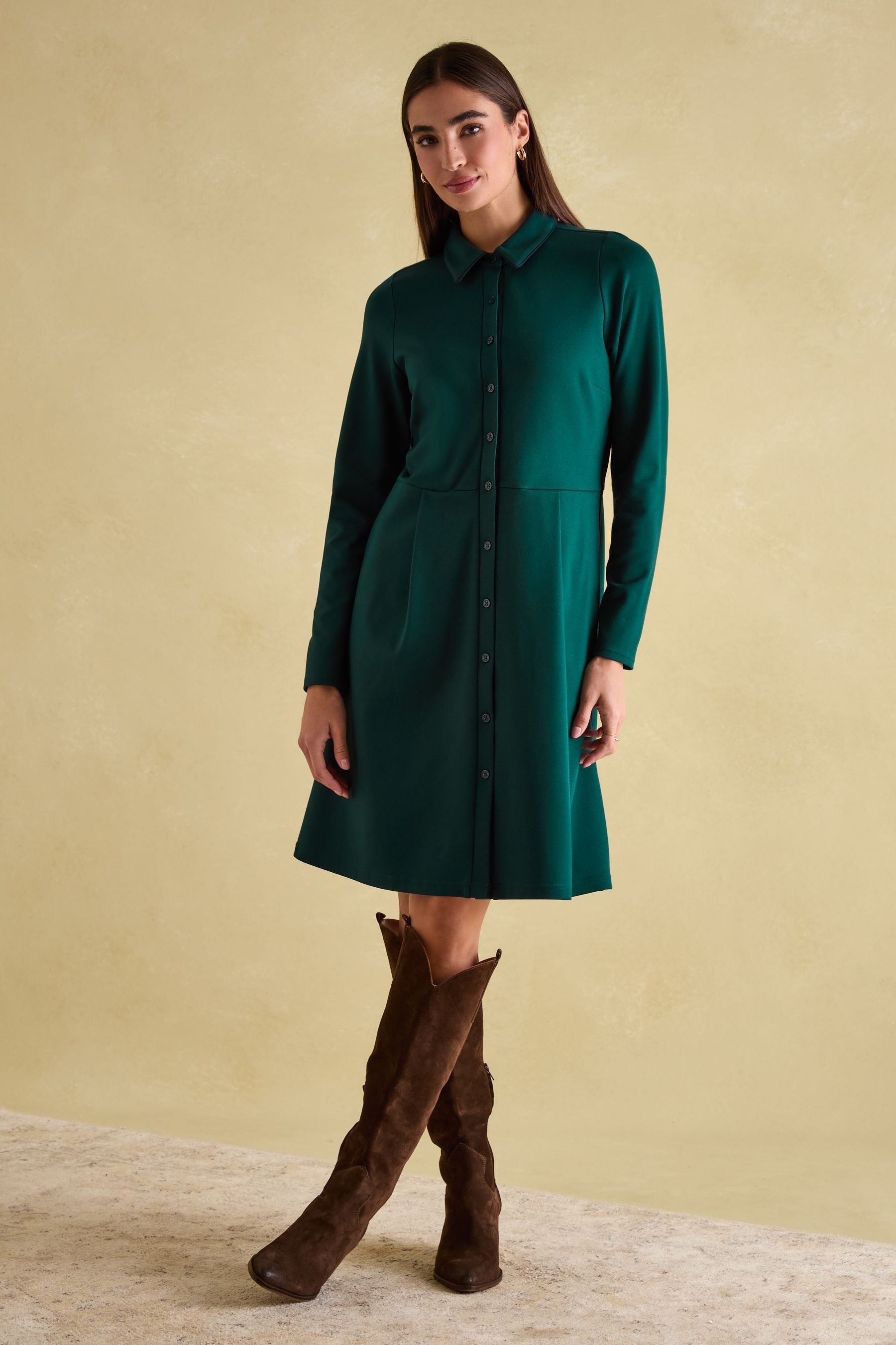 Buy Joules Tallie Green Long Sleeve Jersey Ponte Dress from Next Luxembourg