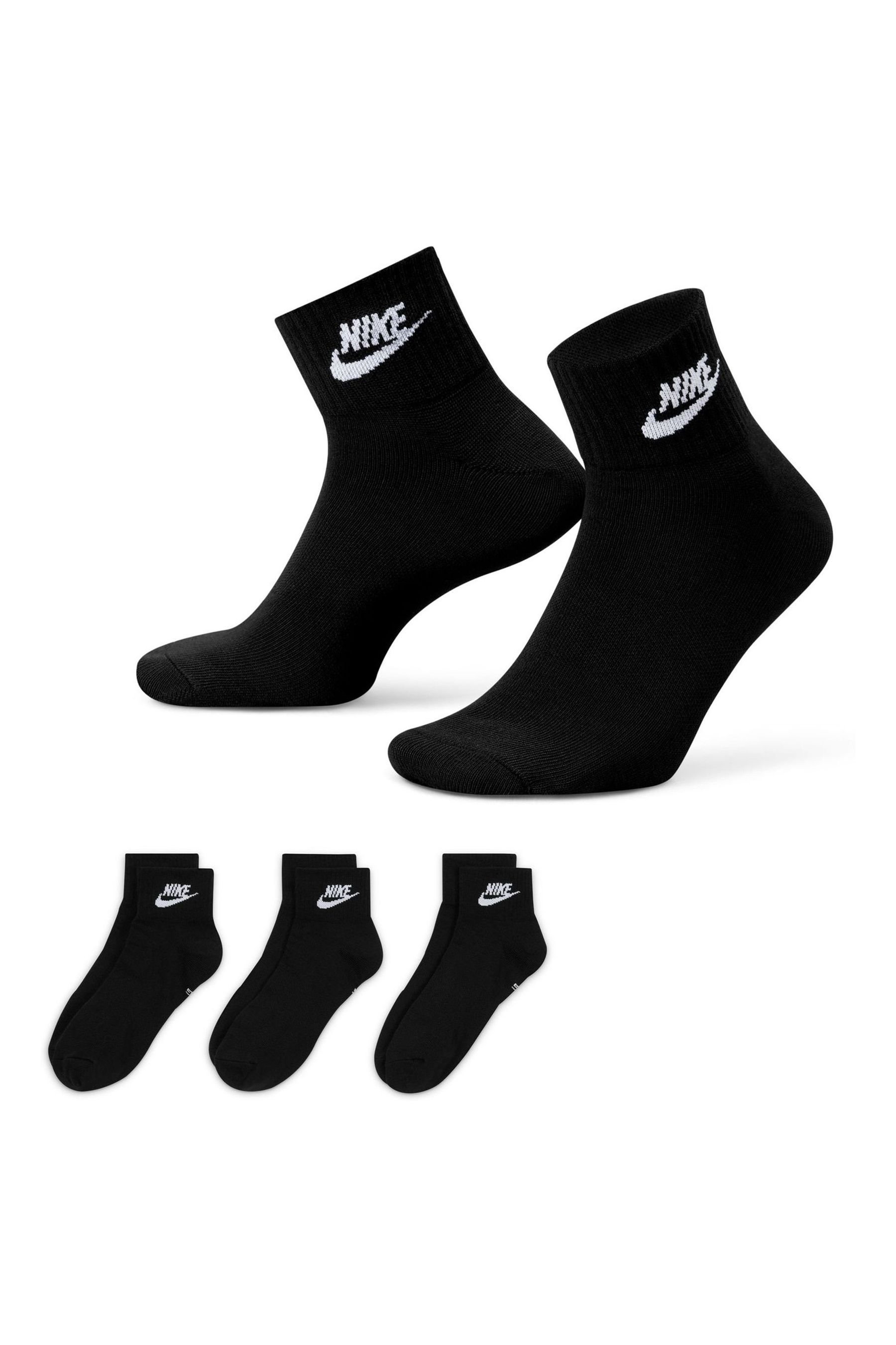 Buy Nike Black Everyday Essential Ankle Socks 3 Pack from Next Luxembourg