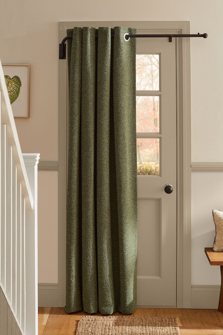 Olive Green Bouclé Textured Super Thermal Eyelet Door Curtains - Image 1 of 6