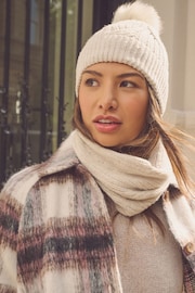 Oatmeal with Silver Sparkle Cable Knit Snood - Image 1 of 7