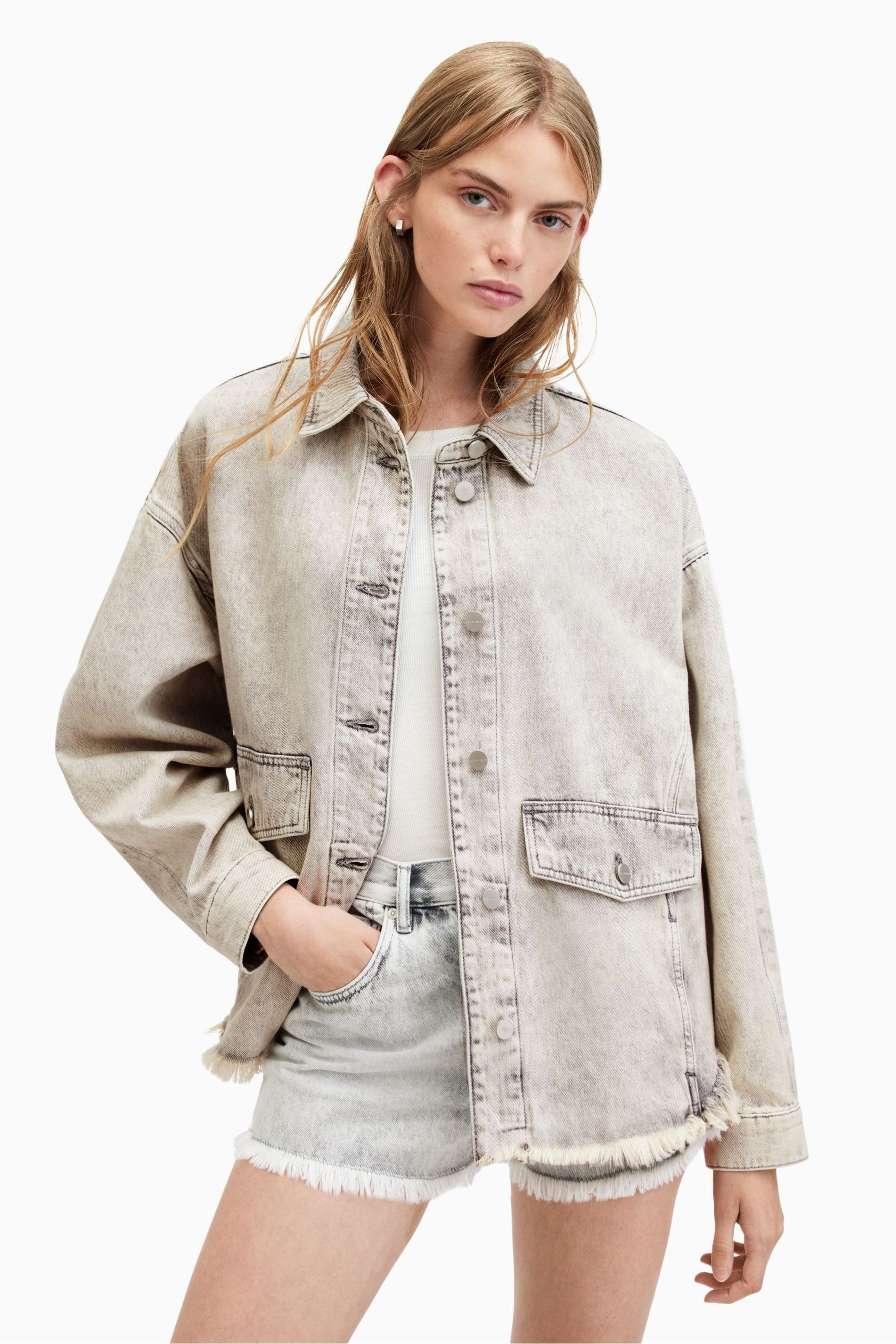 Buy AllSaints Grey 100 Cotton Hettie Denim Shacket from the Next UK online shop