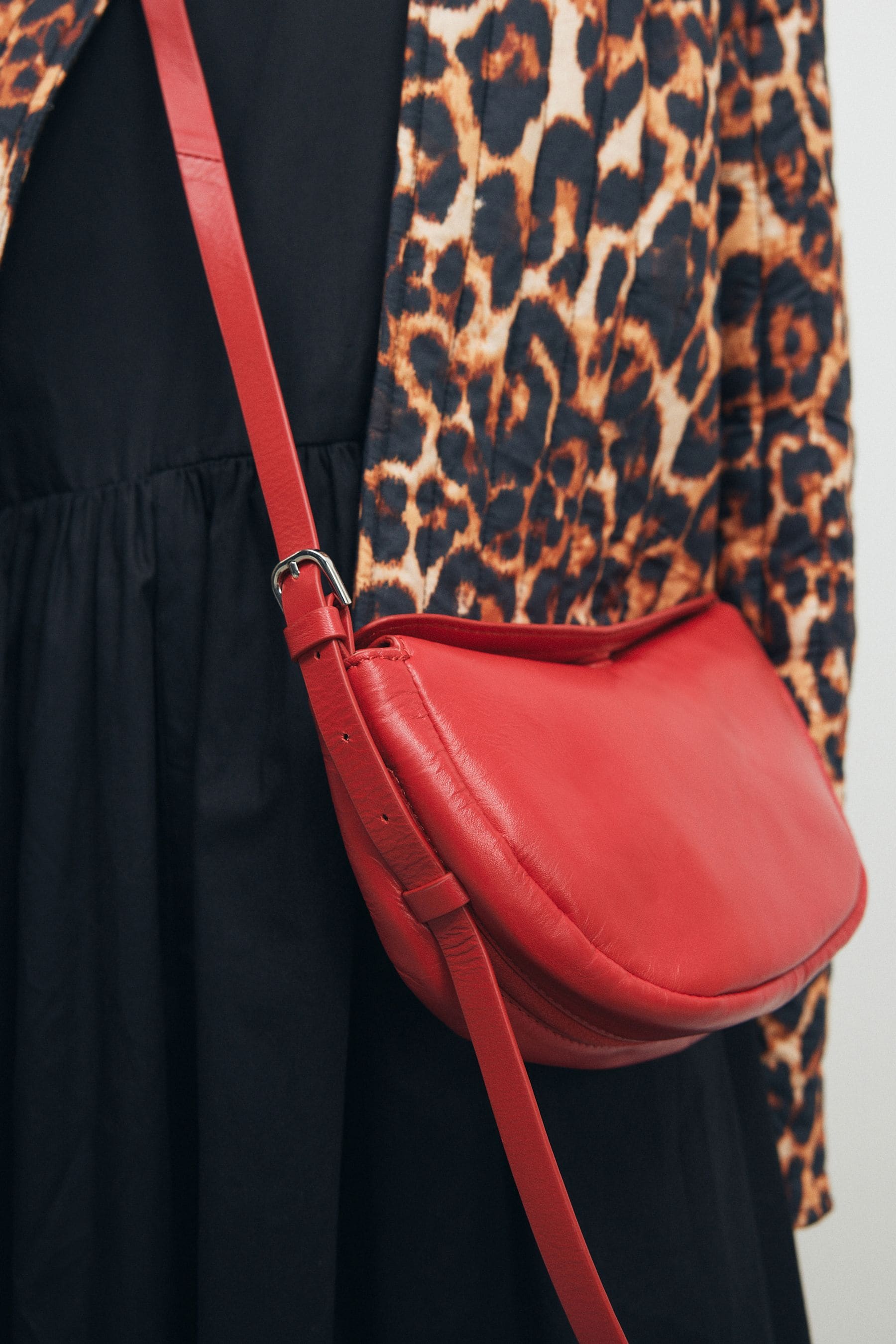 Red Leather Sling Cross Body Bag