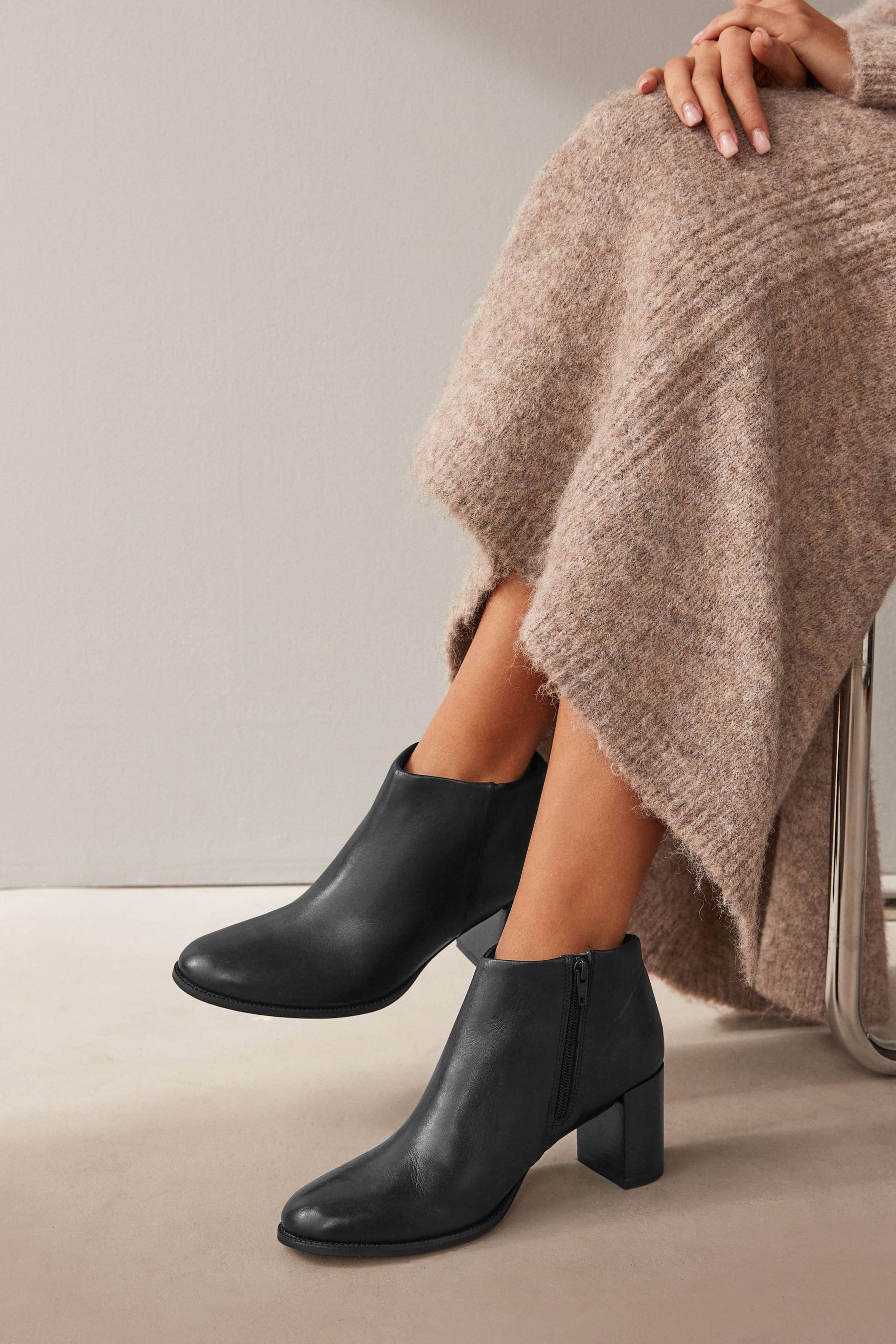 Buy Black Leather Forever Comfort Leather Block Heeled Almond Toe Boots from Next Malta