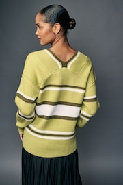 Olive Green Relaxed Fit Ribbed V-Neck Knitted Jumper - Image 4 of 8