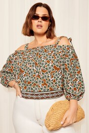 Curves Like These Brown Strappy Bardot Long Sleeve Satin Blouse - Image 3 of 4