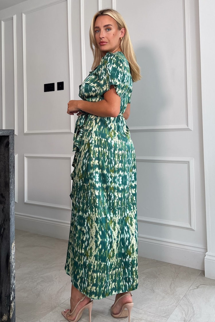 Girl In Mind Green Rita Split Hem Frill Detail Neck Maxi Dress - Image 4 of 4