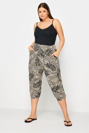 Yours Curve Beige Brown Leaf Print Cropped Harem Trousers - Image 2 of 5