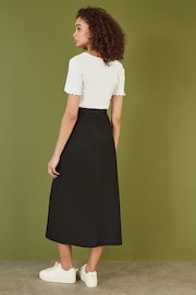Yumi Black Cotton Midi Skirt With Belt And Split Hem - Image 3 of 3