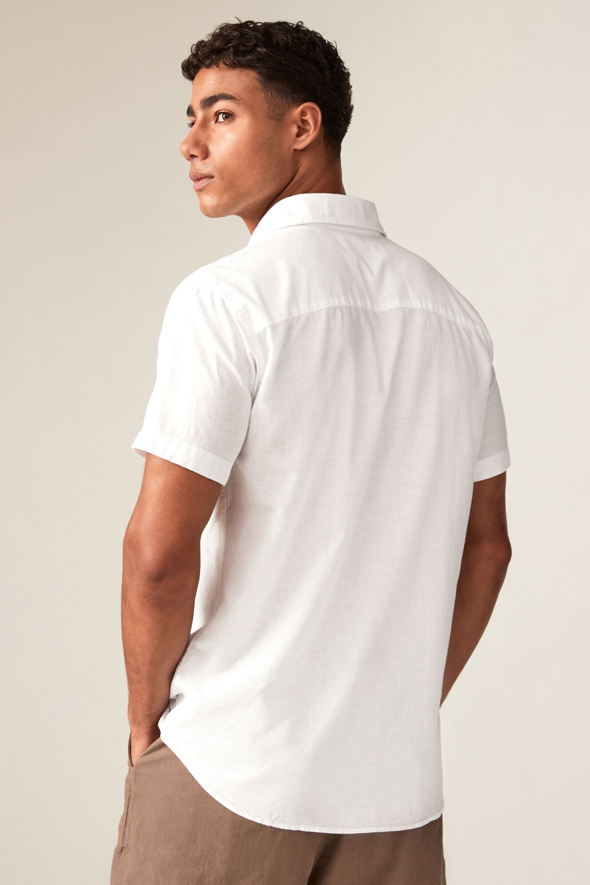 JACK & JONES White Linen Blend Short Sleeve Shirt - Image 2 of 10