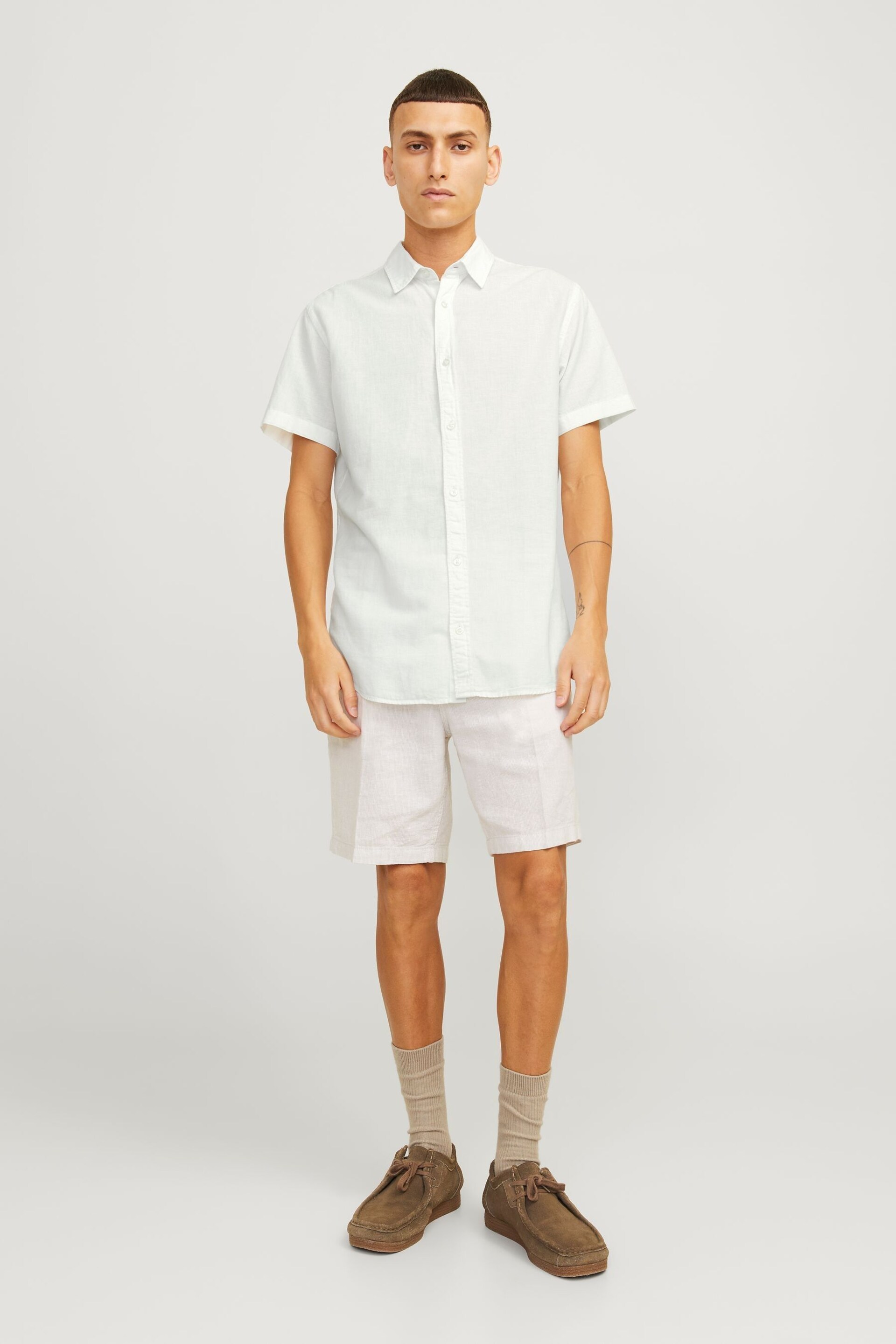 JACK & JONES White Linen Blend Short Sleeve Shirt - Image 4 of 10
