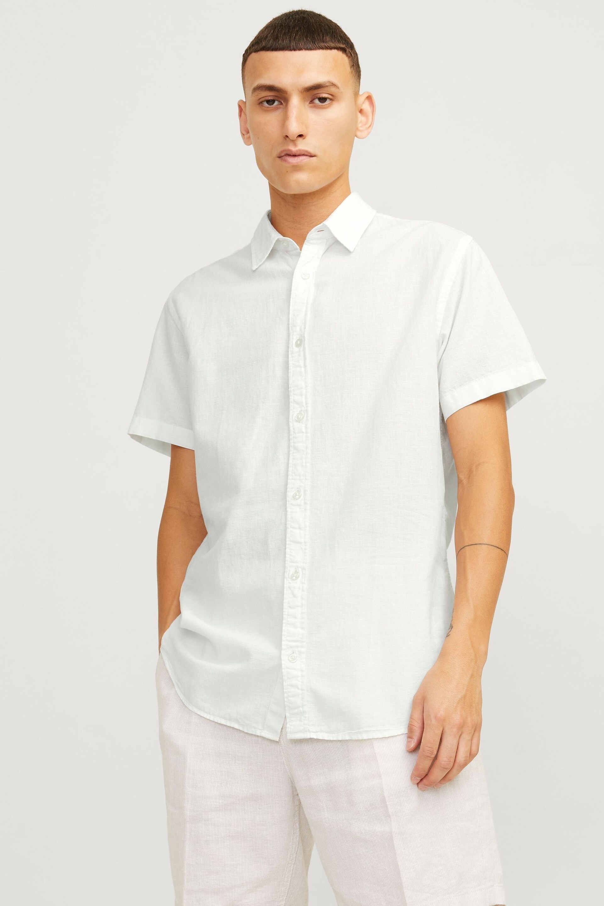 JACK & JONES White Linen Blend Short Sleeve Shirt - Image 6 of 10