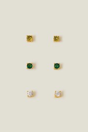 Accessorize Green 14ct Gold Plated Stud Earrings 3 Pack - Image 1 of 3