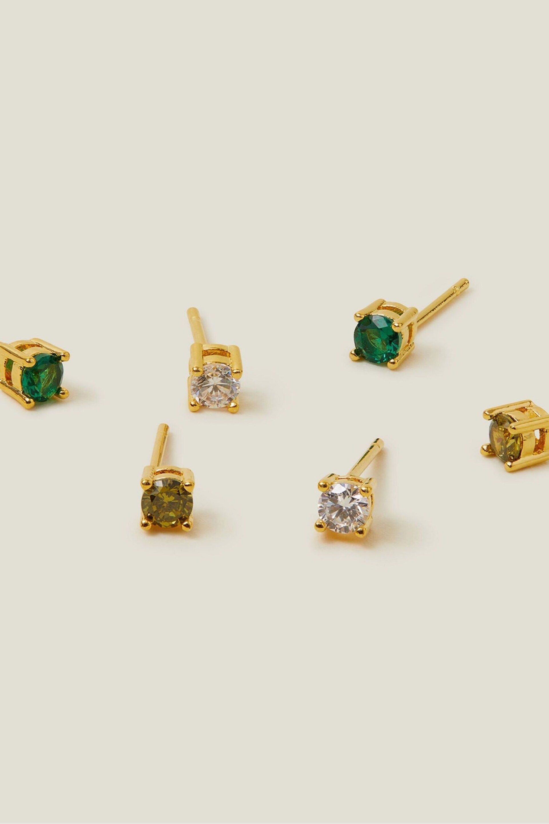 Accessorize Green 14ct Gold Plated Stud Earrings 3 Pack - Image 2 of 3