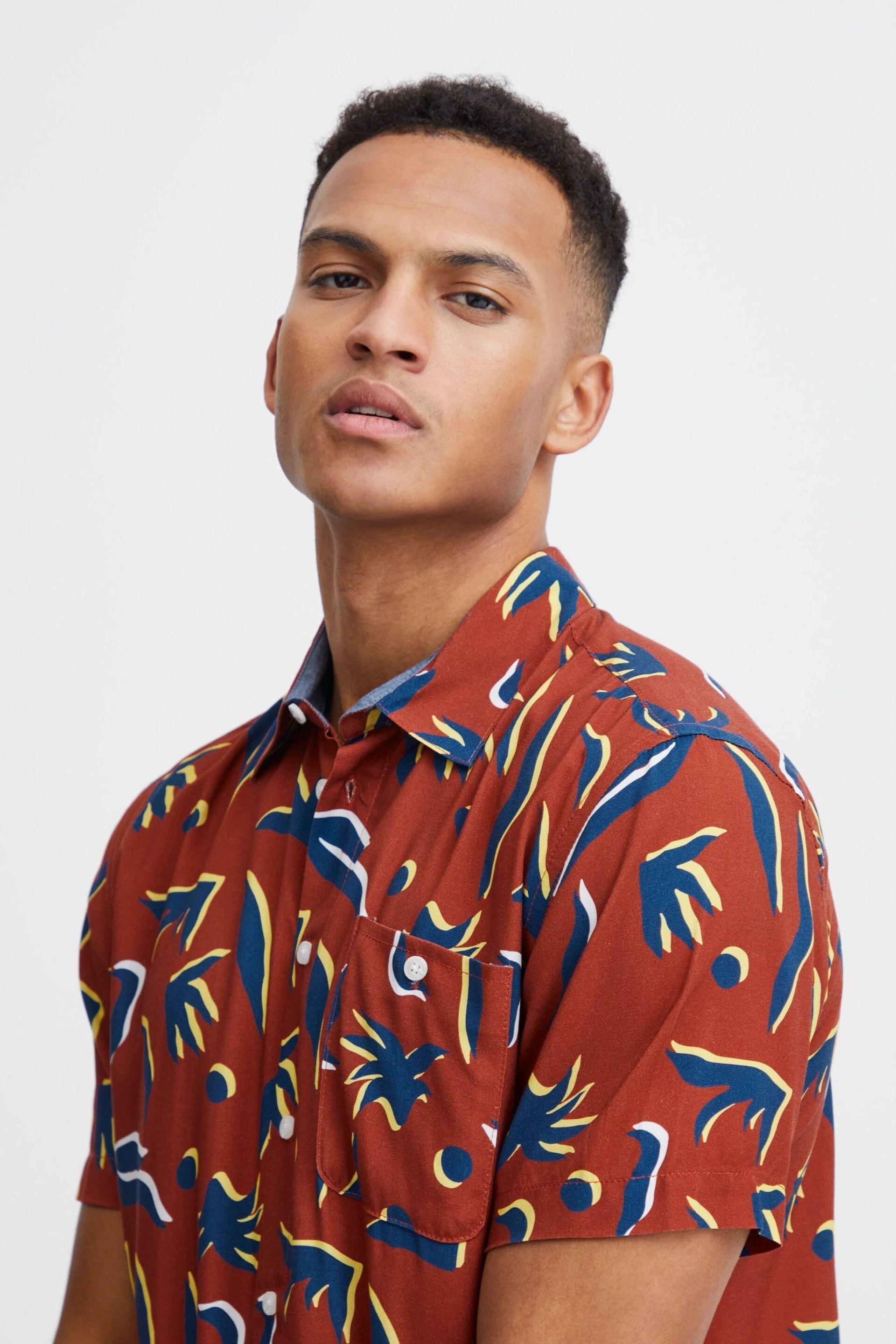 Blend Brown Printed Short Sleeve Shirt - Image 3 of 5