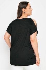 Yours Curve Black Eyelet Detail Cold Shoulder Top - Image 3 of 5