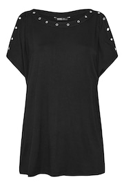 Yours Curve Black Eyelet Detail Cold Shoulder Top - Image 5 of 5