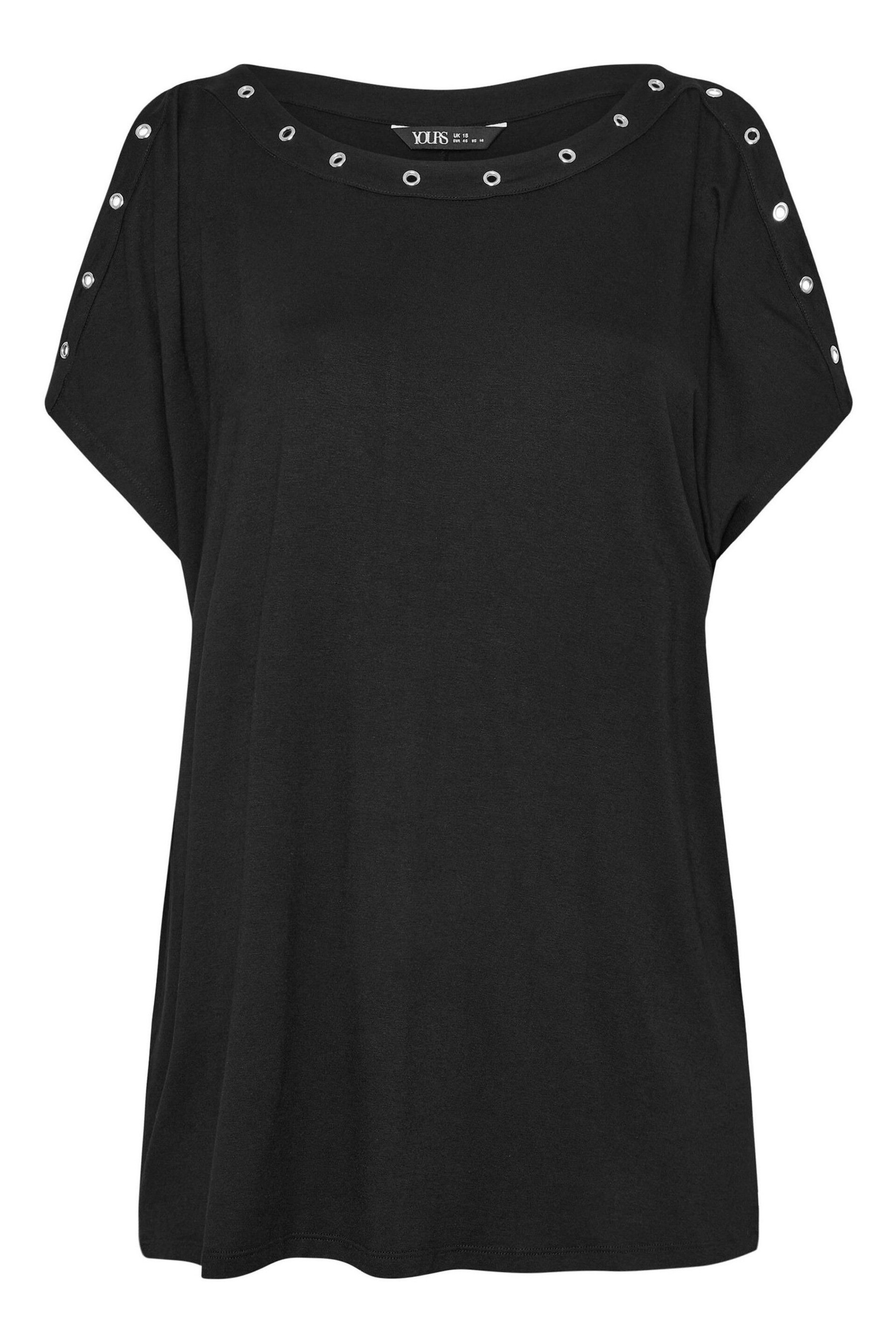 Yours Curve Black Eyelet Detail Cold Shoulder Top - Image 5 of 5