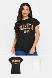 PixieGirl Petite White l 2 PACK Black & White 'Valencia' Slogan T-Shirts - Image 1 of 5