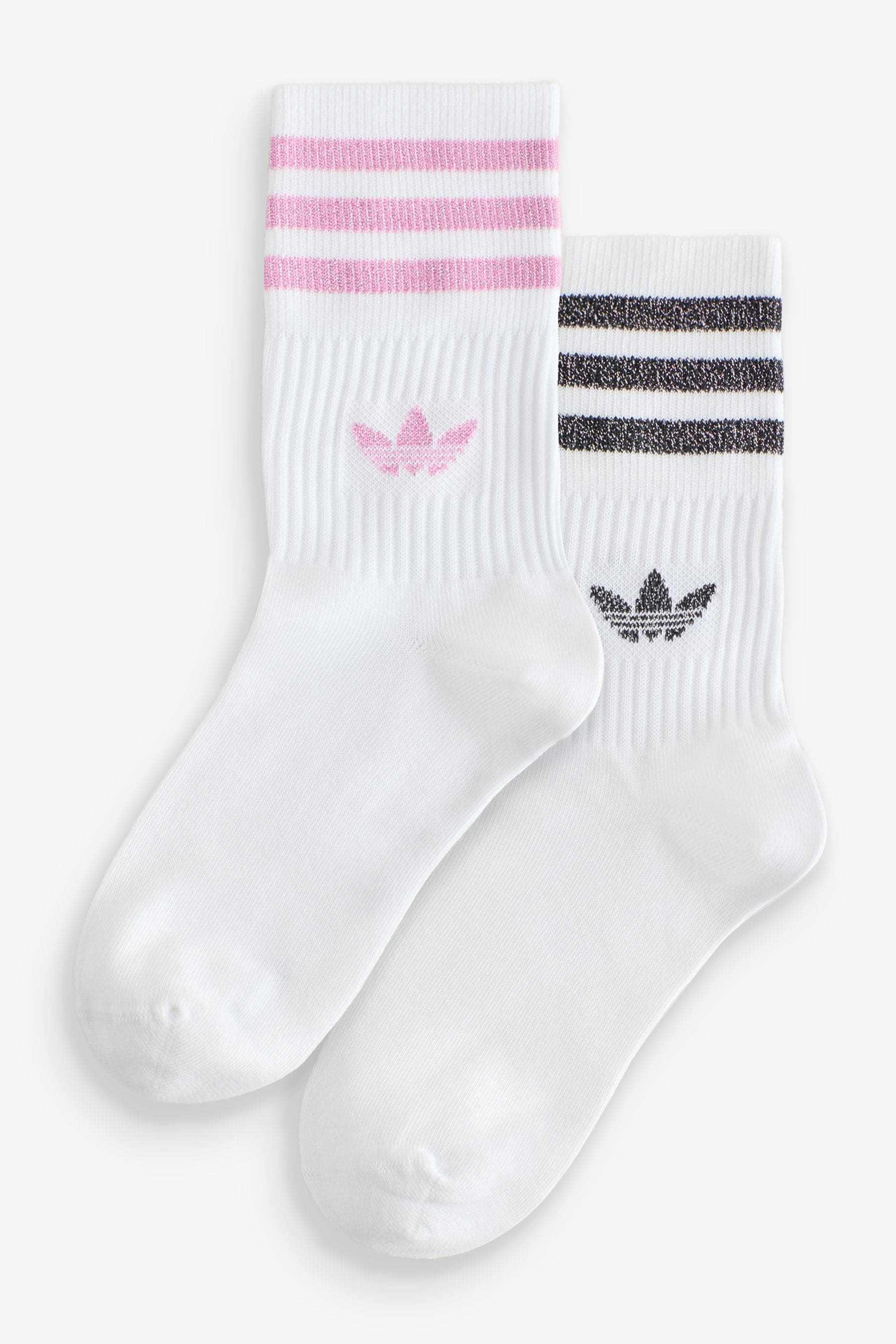 Adidas Mid Cut Glitter Crew Socks 2 Pack White Bliss Pink Black M