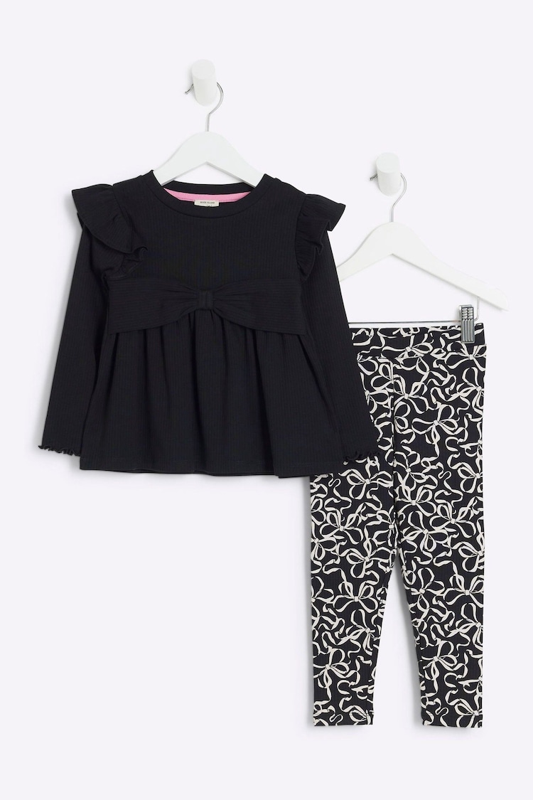 River Island Girls Long Sleeve Bow Rib Peplum Set - 圖片 1，共 6