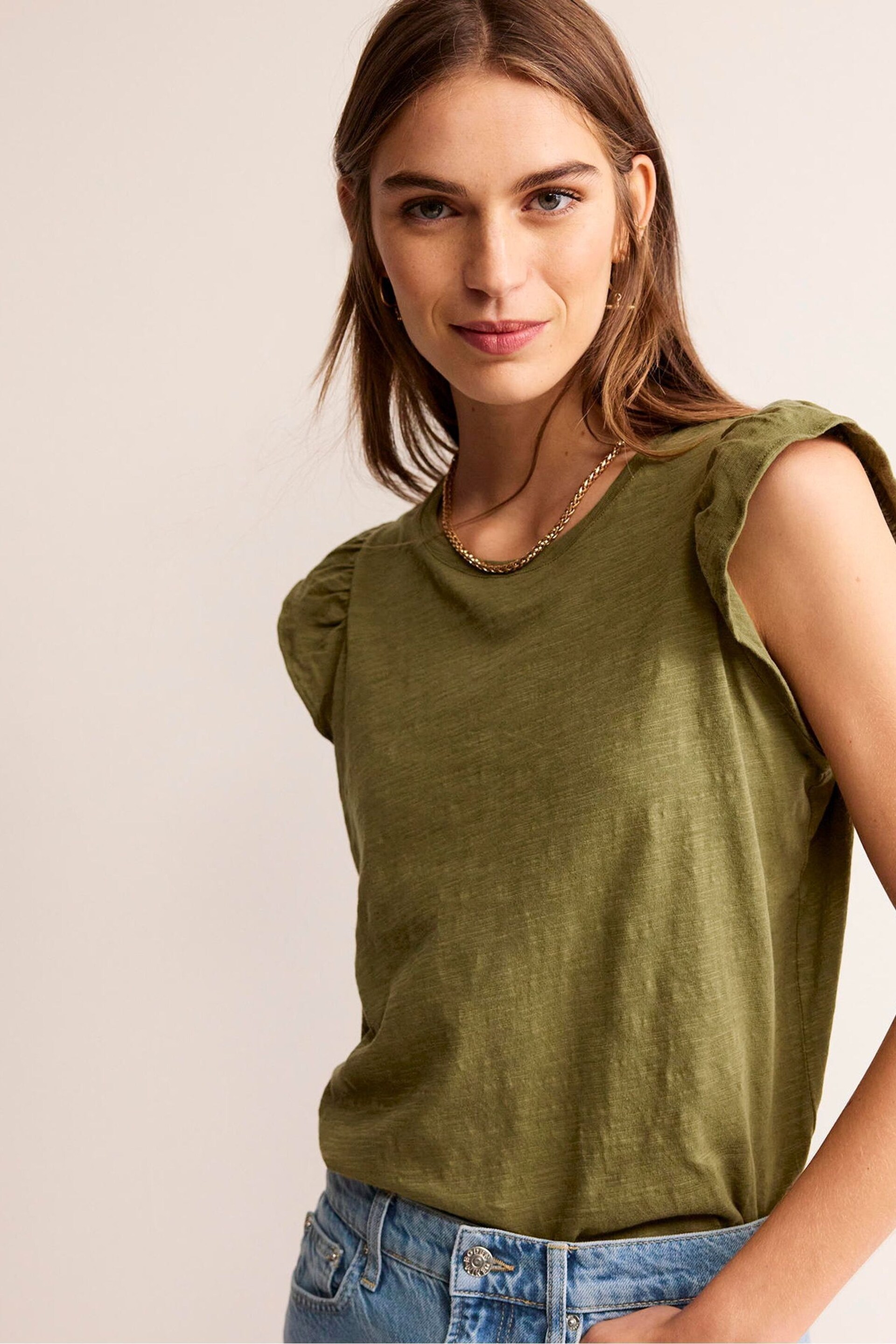 Boden Green Cotton Flutter Top - Image 3 of 5