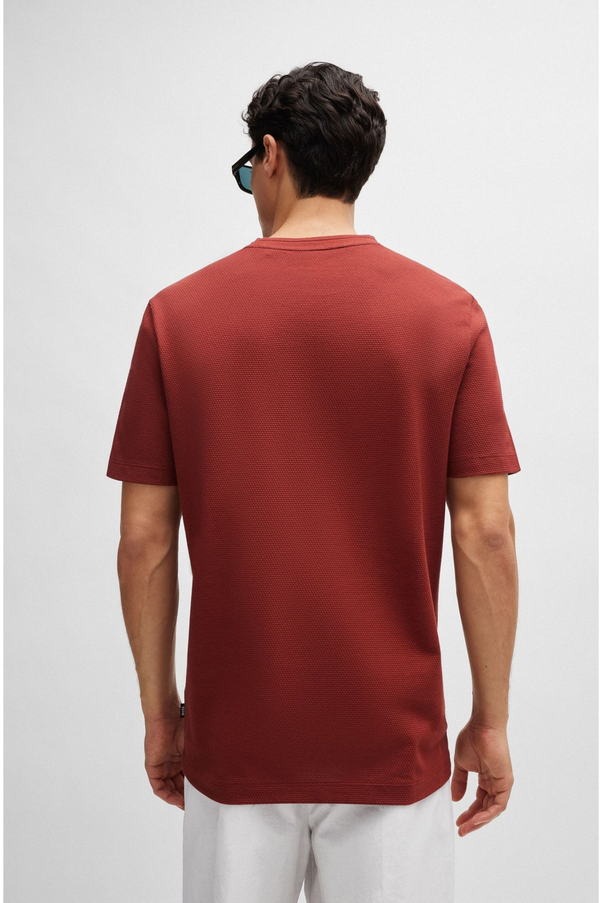 BOSS Red Cotton-Blend T-Shirt With Bubble-Jacquard Structure - Image 2 of 5