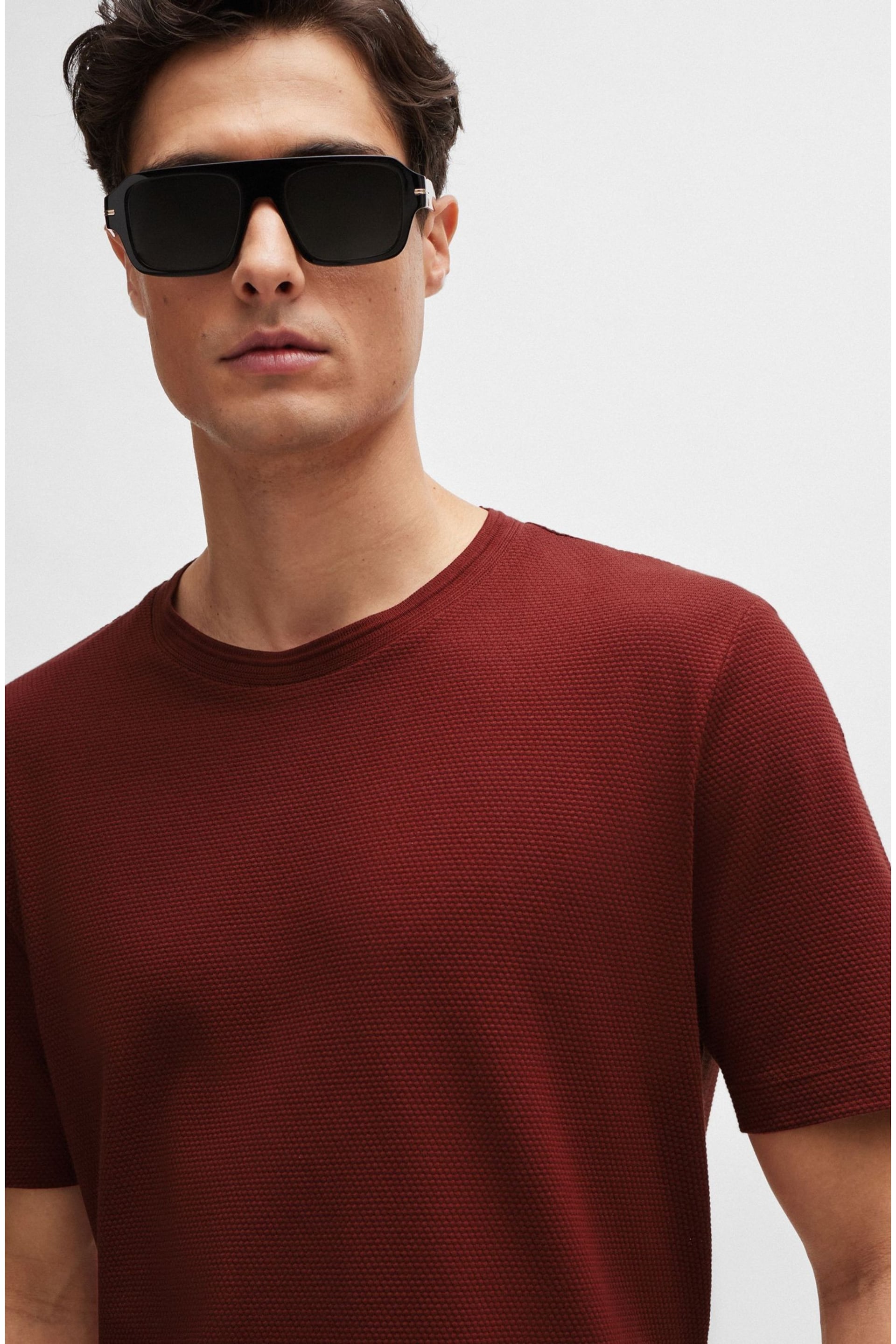 BOSS Red Cotton-Blend T-Shirt With Bubble-Jacquard Structure - Image 4 of 5