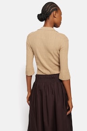 Jigsaw Brown 100% Cotton Collar Knitted Top - Image 4 of 6