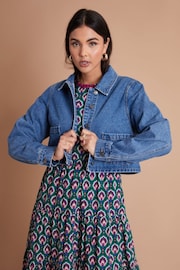 Another Sunday Blue Button Through Cropped Denim Jacket - Image 2 of 6